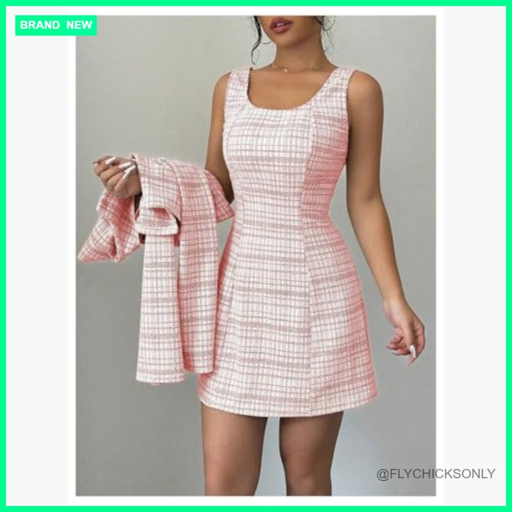 Polyester Plaid Cropped Jacket And Sleeveless Min… - image 3